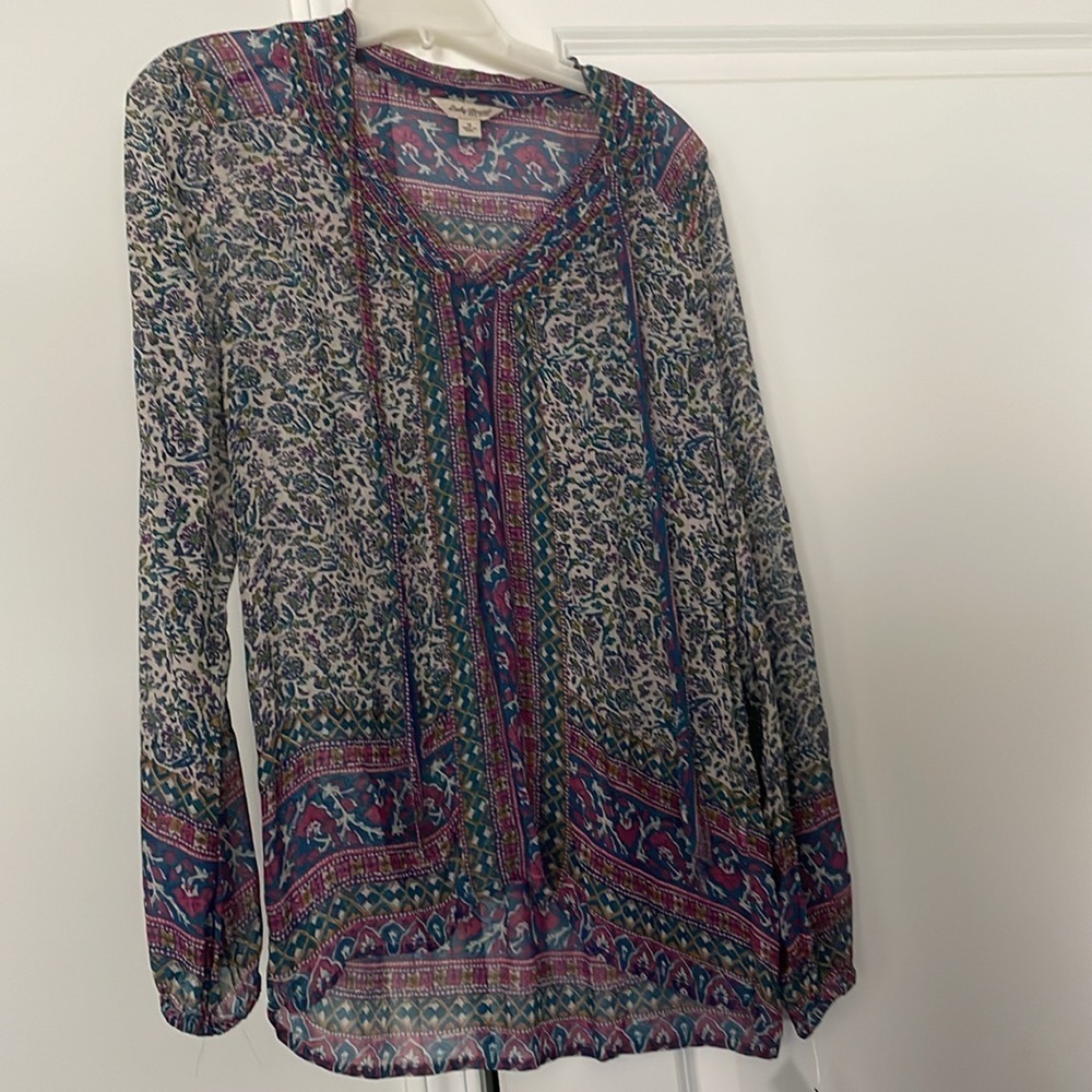 Lucky Brand Jewel Toned Tunic Blouse Size S Multicolored Boho Chic Whimsigoth - Picture 4 of 13